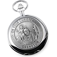 Los mejores  - Reloj de bolsillo- de peltre- con diseño de San Cristóbal- ideal como regalo para un ahijado en un bautizo